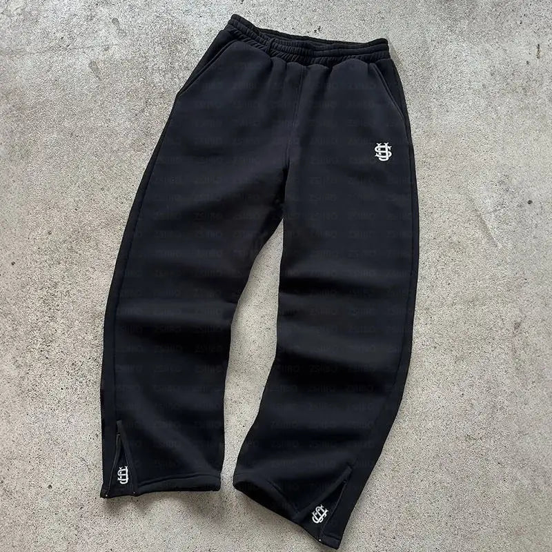 Y2K Style Jogger Sweatpants with Embroidery, Wide Leg, Pockets, and Men's Hoodie