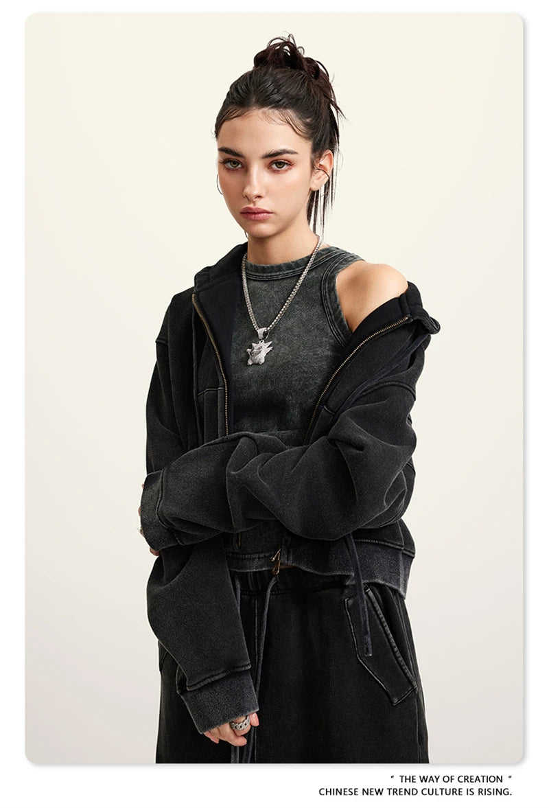 Women’s Fleece Zip Hoodie – HY0448 355gsm, thick, cropped, hooded, loose fit