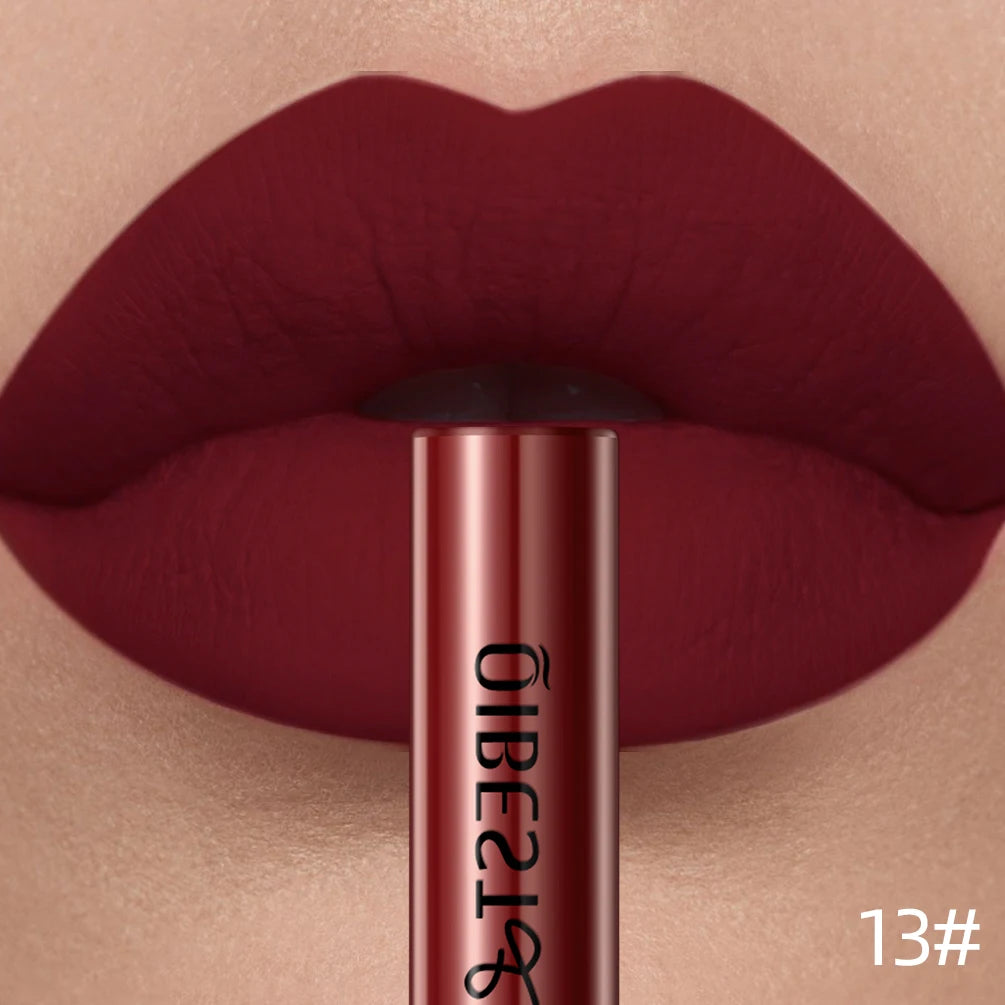 QIBEST Matte Liquid Lipstick – Waterproof, Long-Lasting Velvet Lip Gloss, Nude & Red