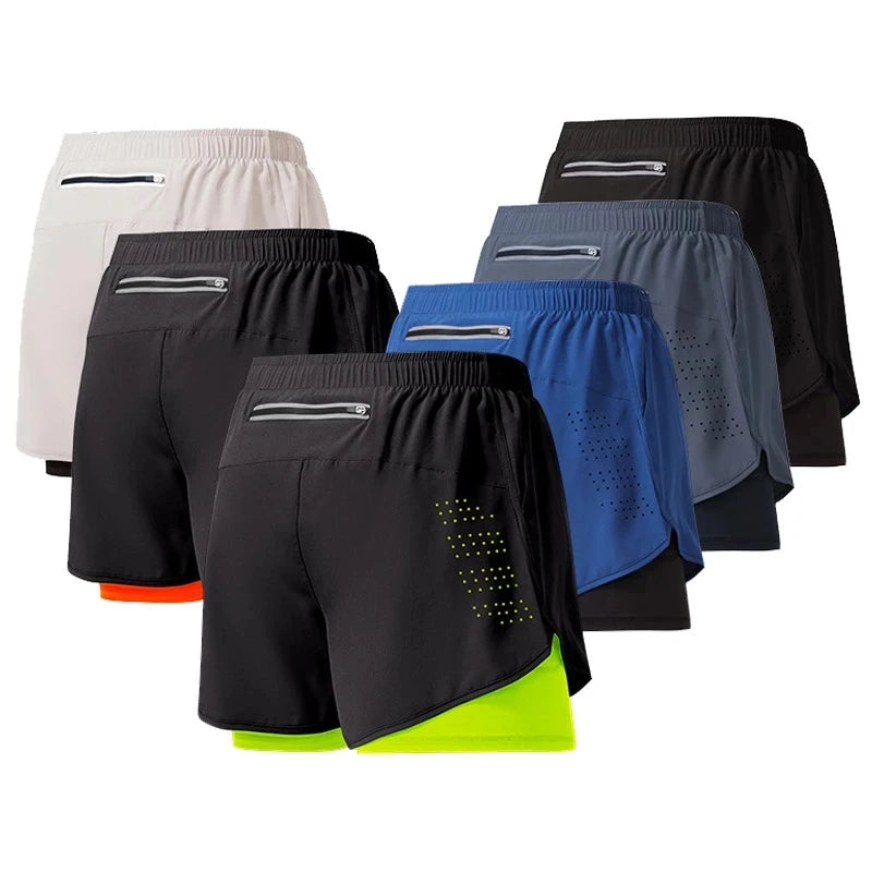 Men’s Quick-Dry Running Shorts – Black Double-Layer Sport & Training Pants