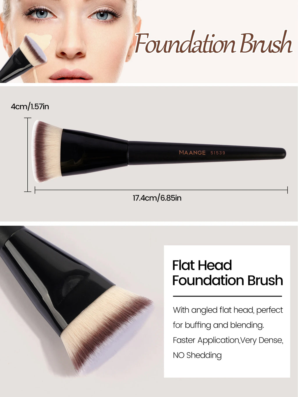 3-Piece Makeup Brush Set – Angled, Round & Flat Brushes with Soft Bristles and Case