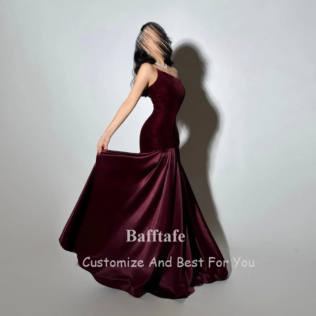 Bafftafe Purple Velvet Satin Formal Evening Dresses Customized Mermaid Arabia Fishtail Prom