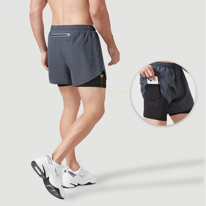 Men’s Quick-Dry Running Shorts – Black Double-Layer Sport & Training Pants