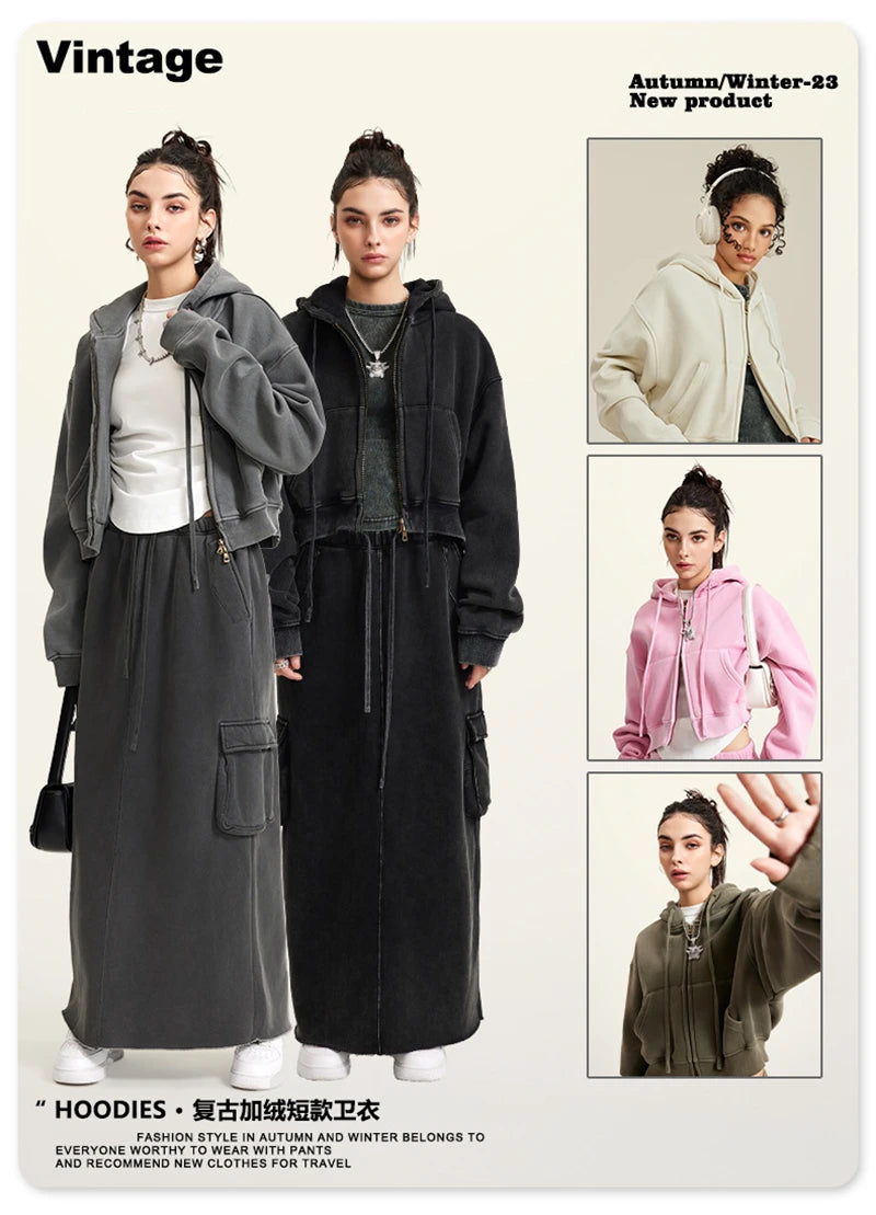 Women’s Fleece Zip Hoodie – HY0448 355gsm, thick, cropped, hooded, loose fit