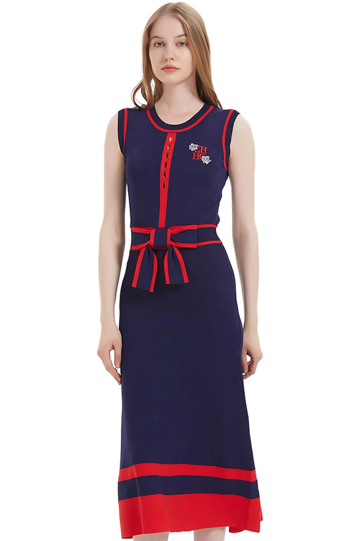 Women's Dress New Sleeveless Knitted Long Dress Simple navy blue Business