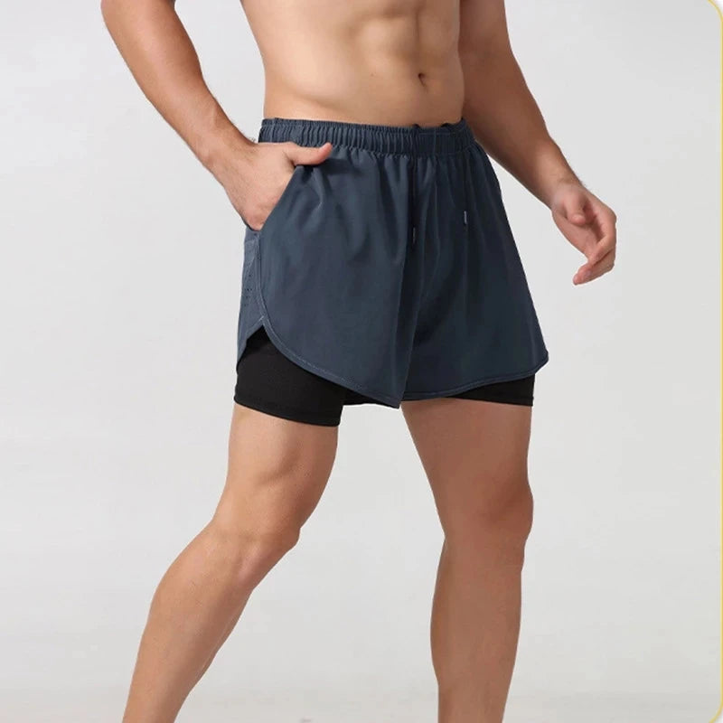 Men’s Quick-Dry Running Shorts – Black Double-Layer Sport & Training Pants