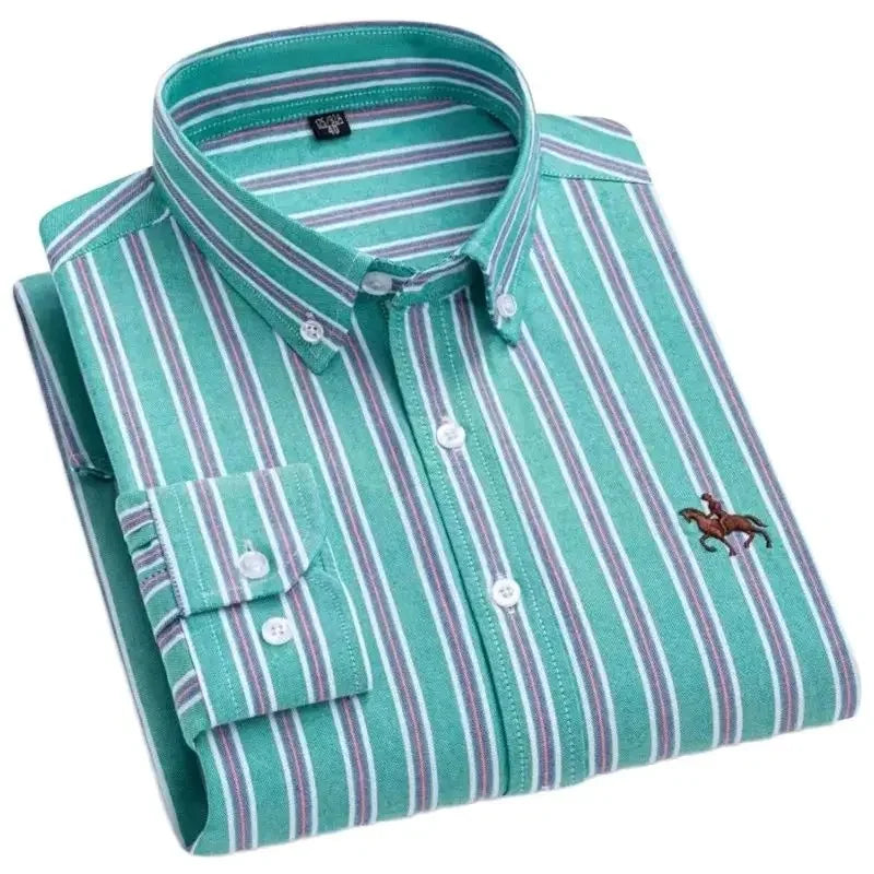 Men's 100% Cotton Oxford Shirt – Long Sleeve Solid Casual Business Dress Shirt