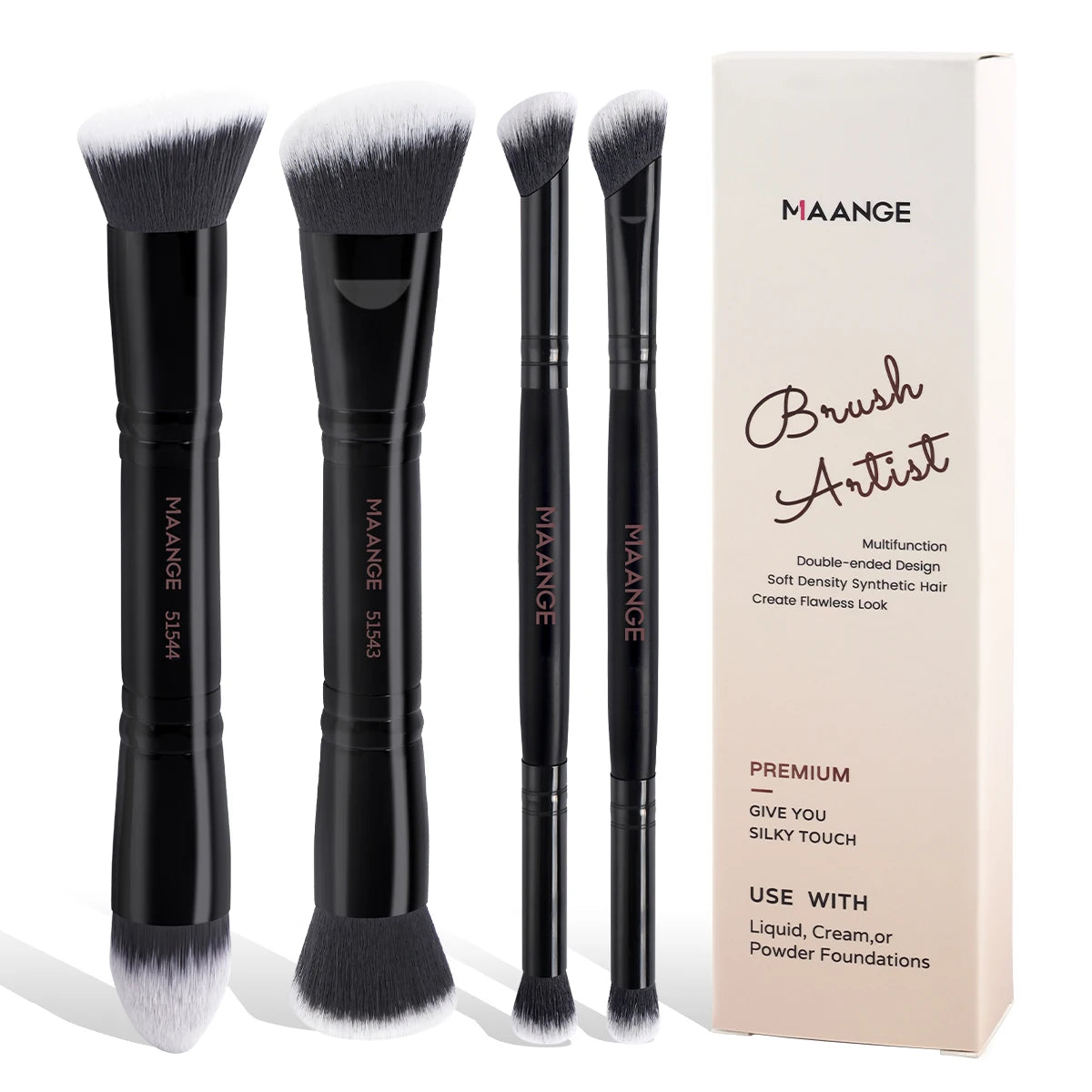 MAANGE 4-Piece Basic Makeup Brush Set – Dual-Ended Foundation, Powder & Eyeshadow with Case