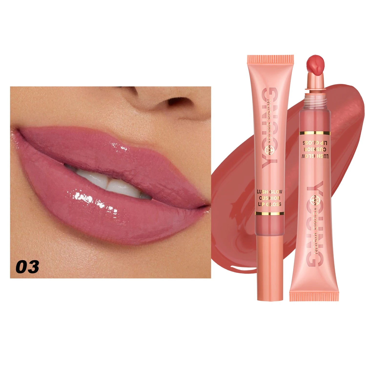 YOUNG VISION 6-Color Liquid Lip Gloss – Brightening, Moisturizing with Plush Brush