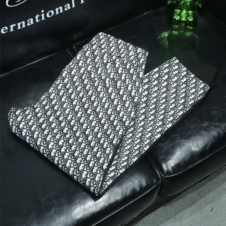 Fashion trend casual suit high-end men's long-sleeved splicing full print sports two-piece set