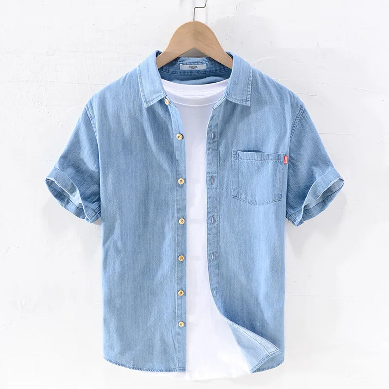 Men’s Summer Denim Shirt – Thin, Casual Half Sleeve Jacket for Camping & Everyday Wear