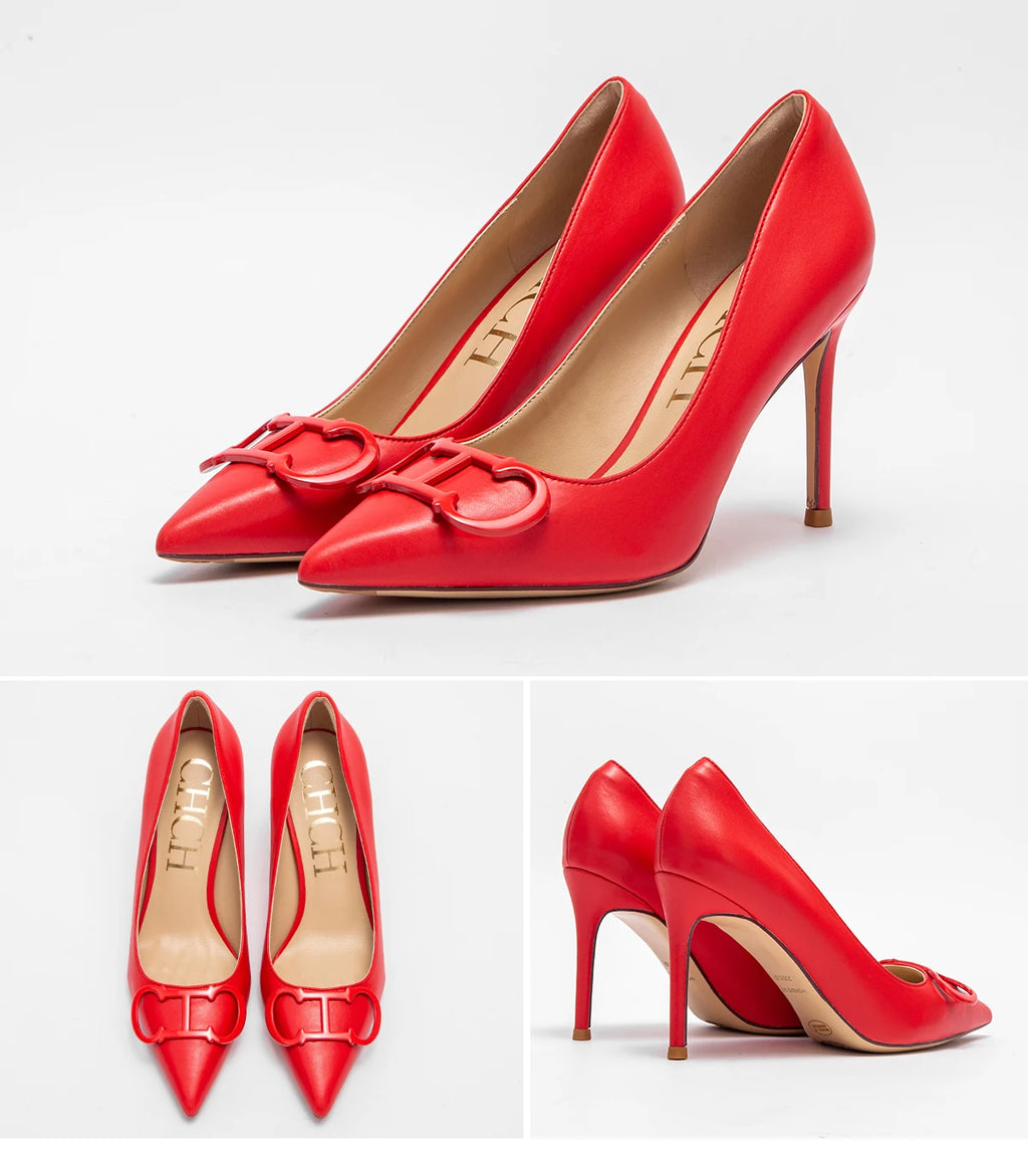 Women's High Heels New Pointed Metal Buckle Party Carnival Women's Shoes 9cm