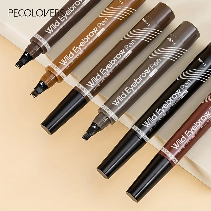Waterproof 4-Tip Eyebrow Tattoo Pen – 6 Colors, Long-Lasting Liquid Brow Pencil