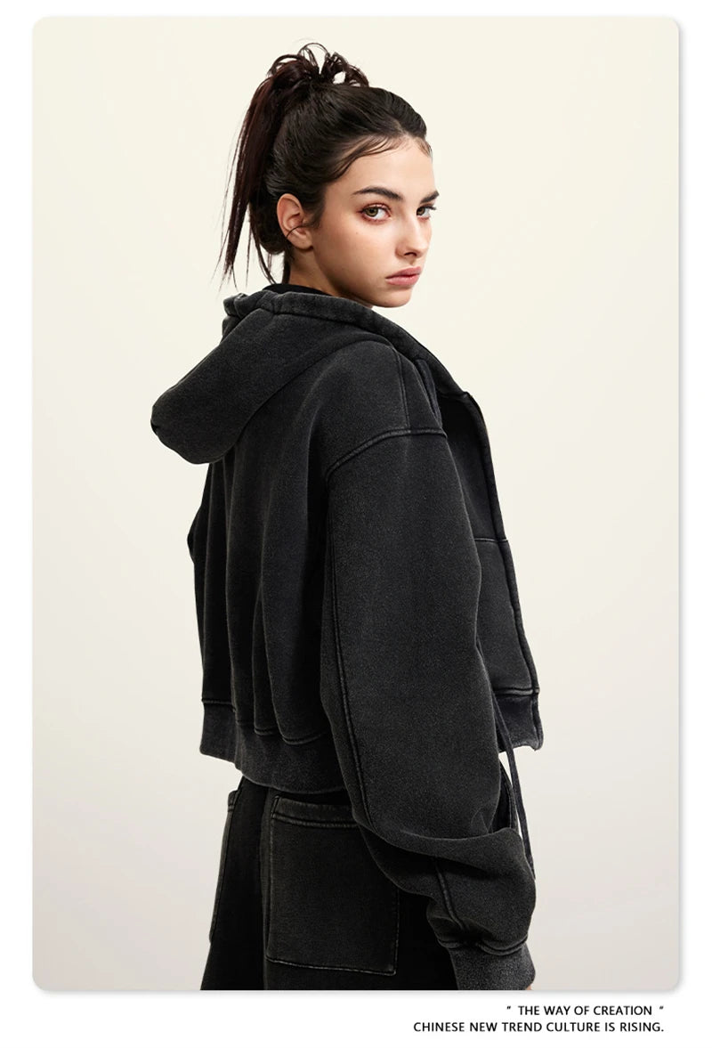 Women’s Fleece Zip Hoodie – HY0448 355gsm, thick, cropped, hooded, loose fit