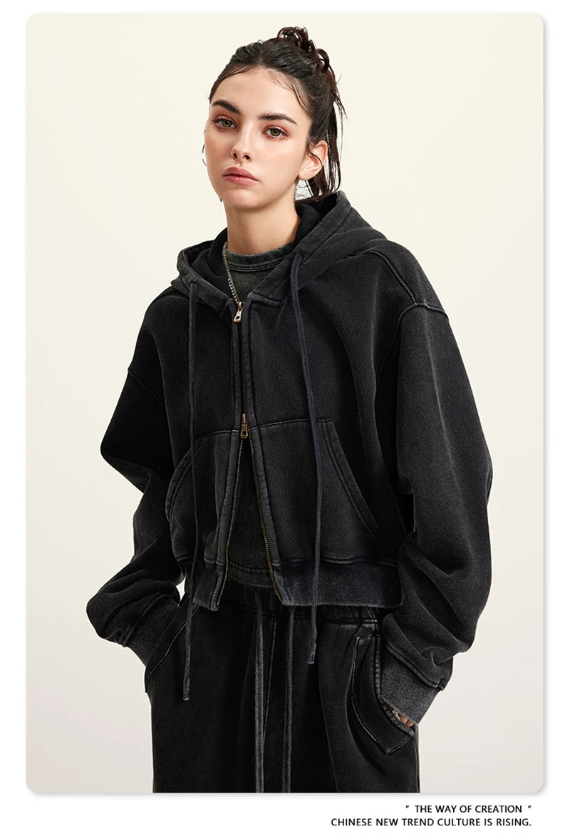 Women’s Fleece Zip Hoodie – HY0448 355gsm, thick, cropped, hooded, loose fit