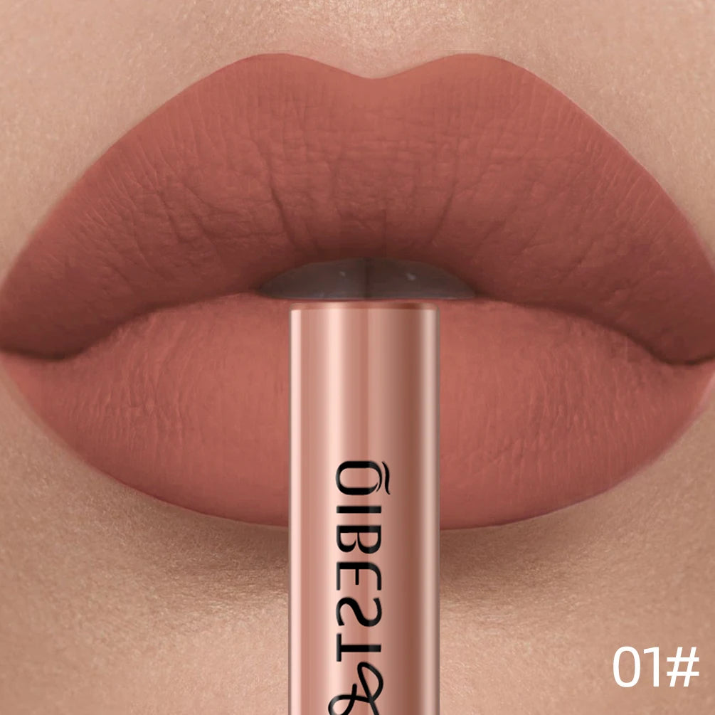 QIBEST Matte Liquid Lipstick – Waterproof, Long-Lasting Velvet Lip Gloss, Nude & Red