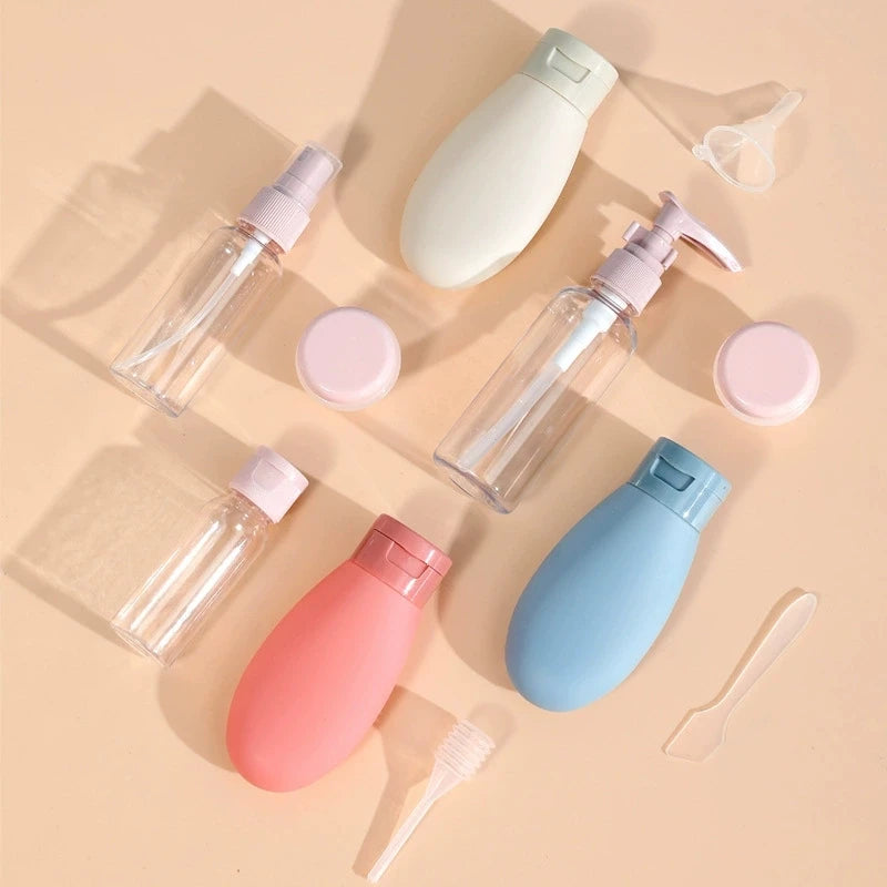 11pcs Travel Liquid Container Portable Tool Perfume Bottle Set Refillable Spray Lotion Shampoo Shower Tube Bottling