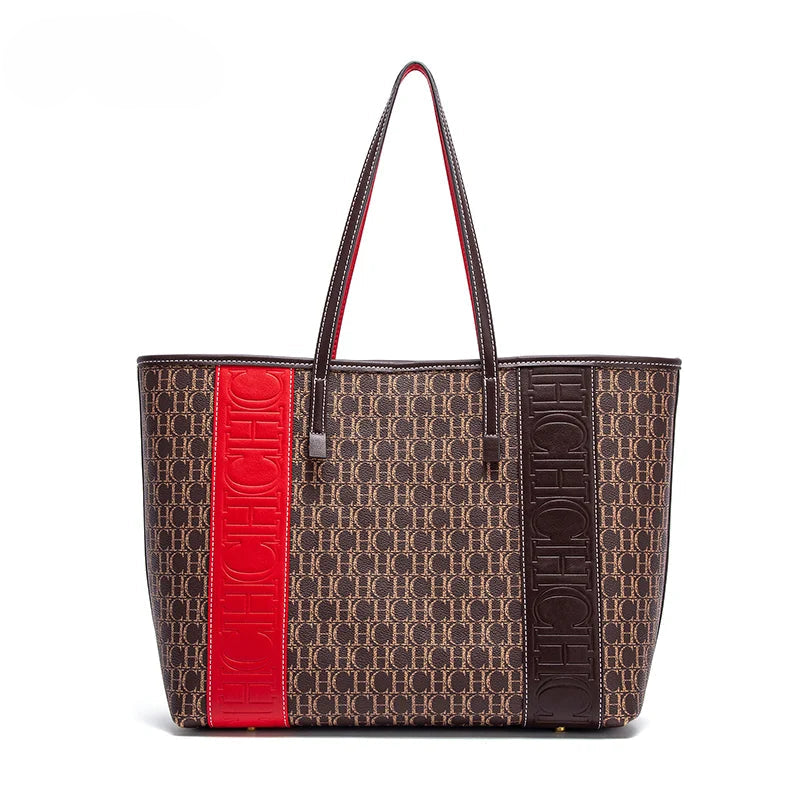 Women's Tote Bag New PVC Large Capacity Splicing Design Women's Bag Commuter Coffee Color Handbag