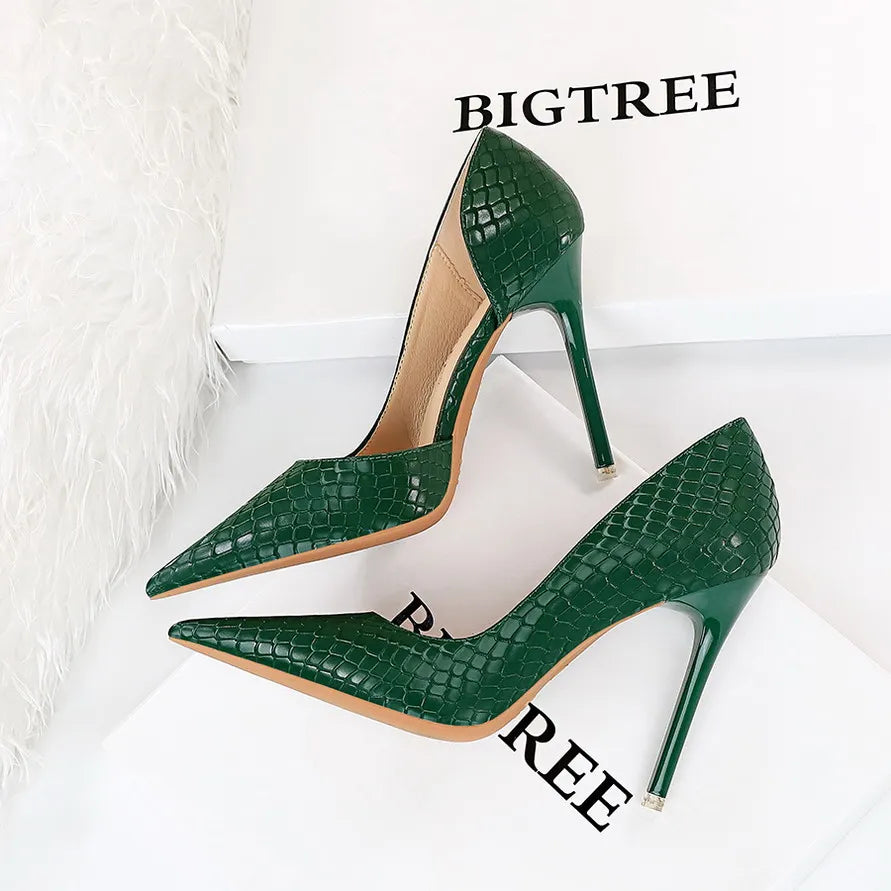 BIGTREE Snakeskin Stiletto Heels – Retro Luxury Pumps for Women