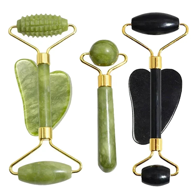 Natural Jade Roller and Gua Sha for Face and Body Massage, Eye Care, and Skin Lifting