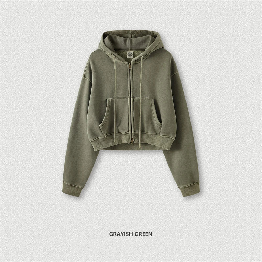 Women’s Fleece Zip Hoodie – HY0448 355gsm, thick, cropped, hooded, loose fit