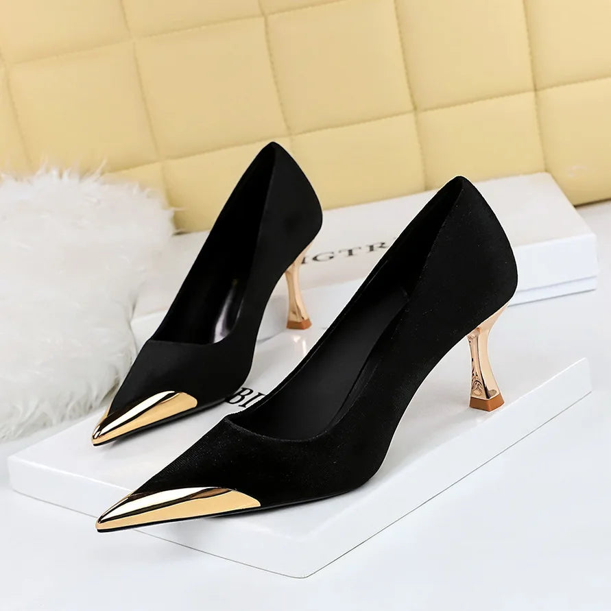 BIGTREE Velvet Wine Glass Heels – Sexy Pointed Party Pumps for Women