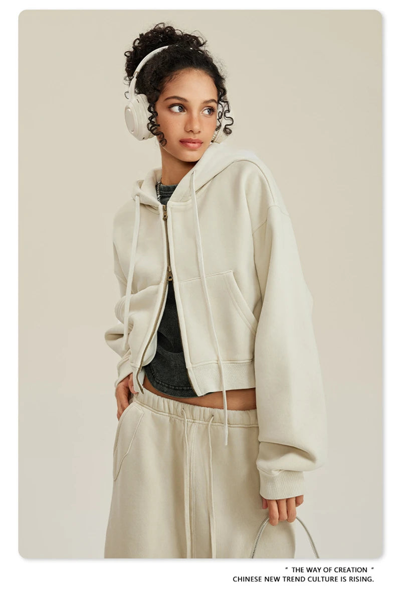 Women’s Fleece Zip Hoodie – HY0448 355gsm, thick, cropped, hooded, loose fit