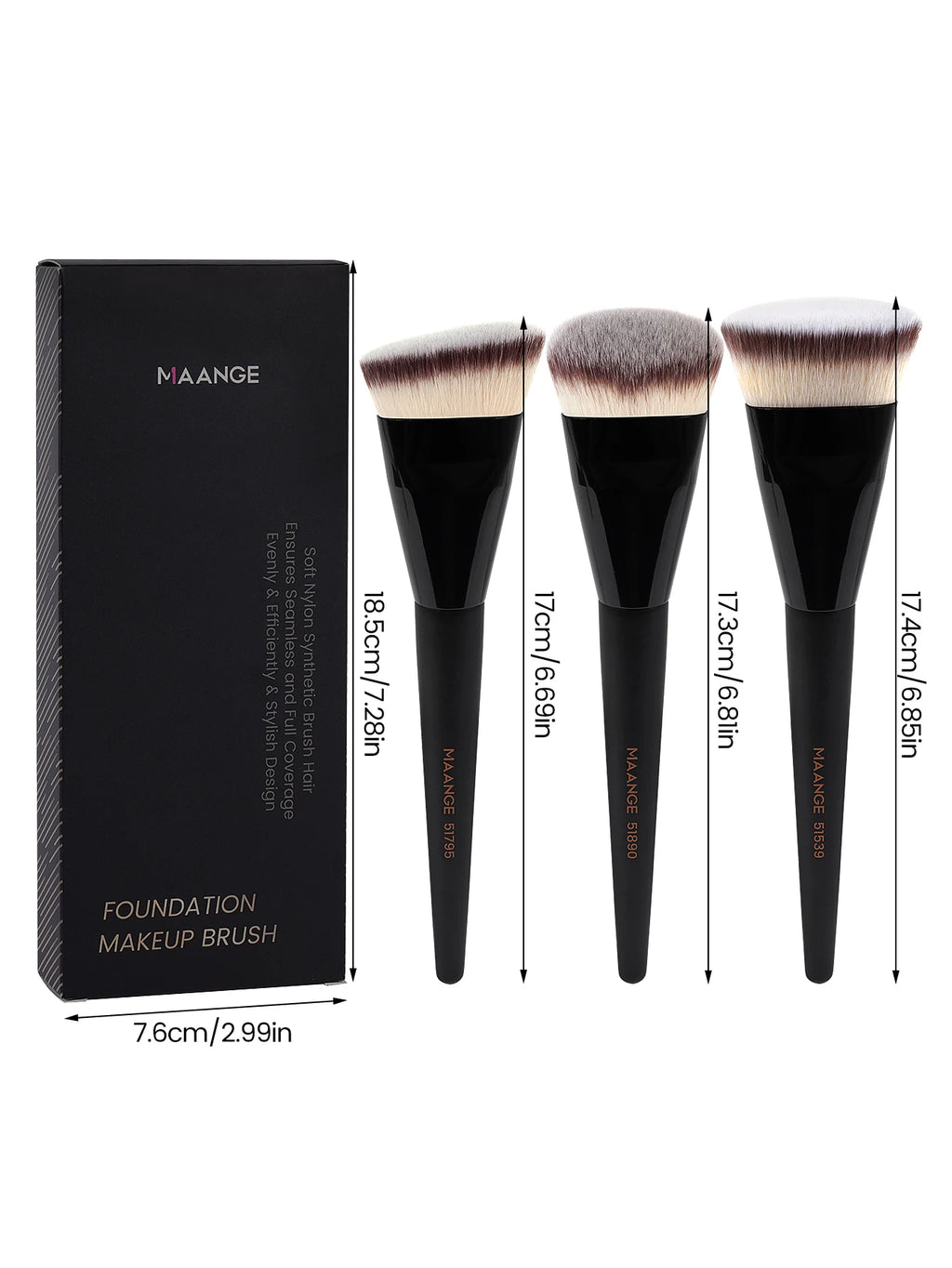 3-Piece Makeup Brush Set – Angled, Round & Flat Brushes with Soft Bristles and Case