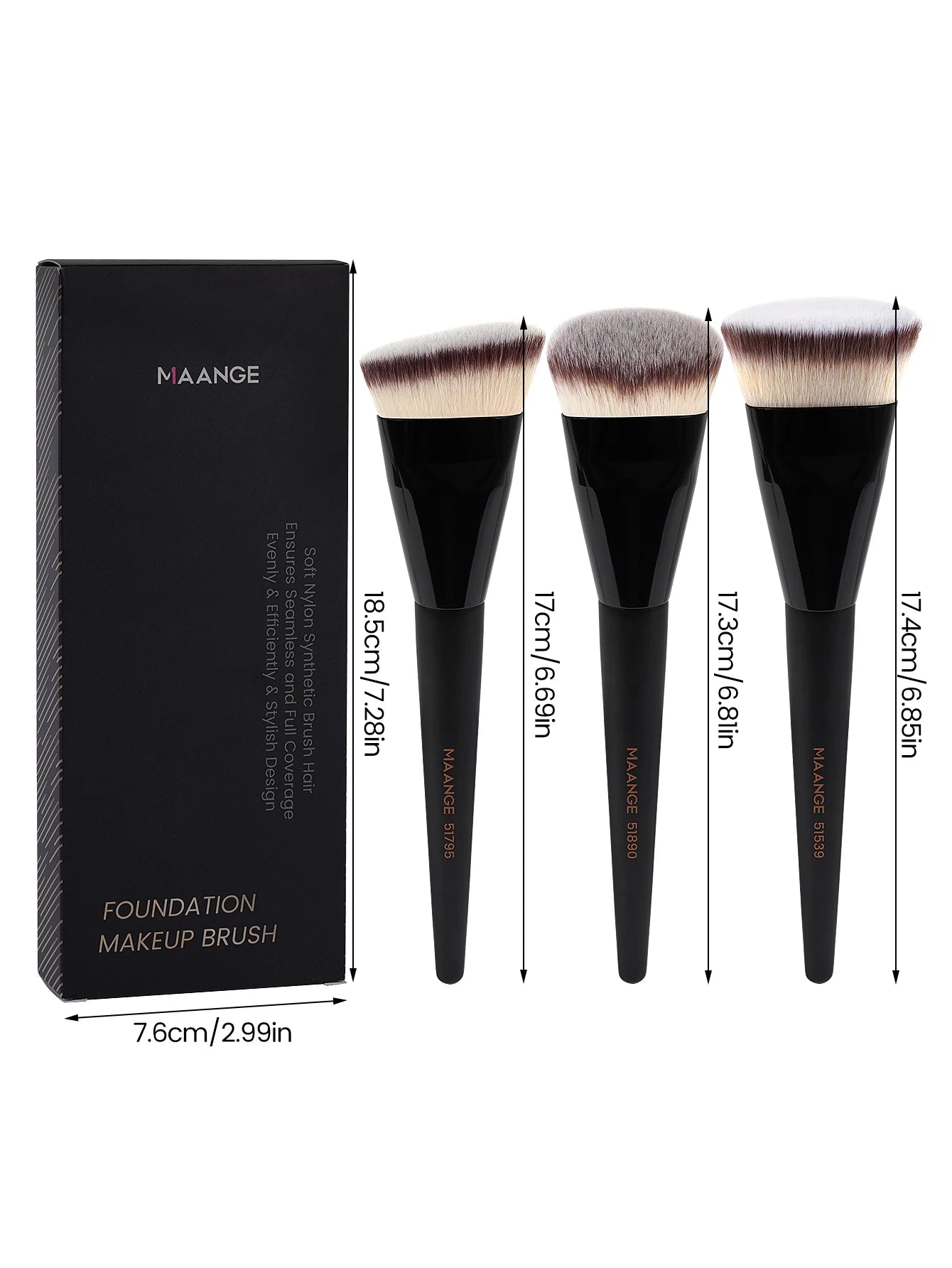3-Piece Makeup Brush Set – Angled, Round & Flat Brushes with Soft Bristles and Case