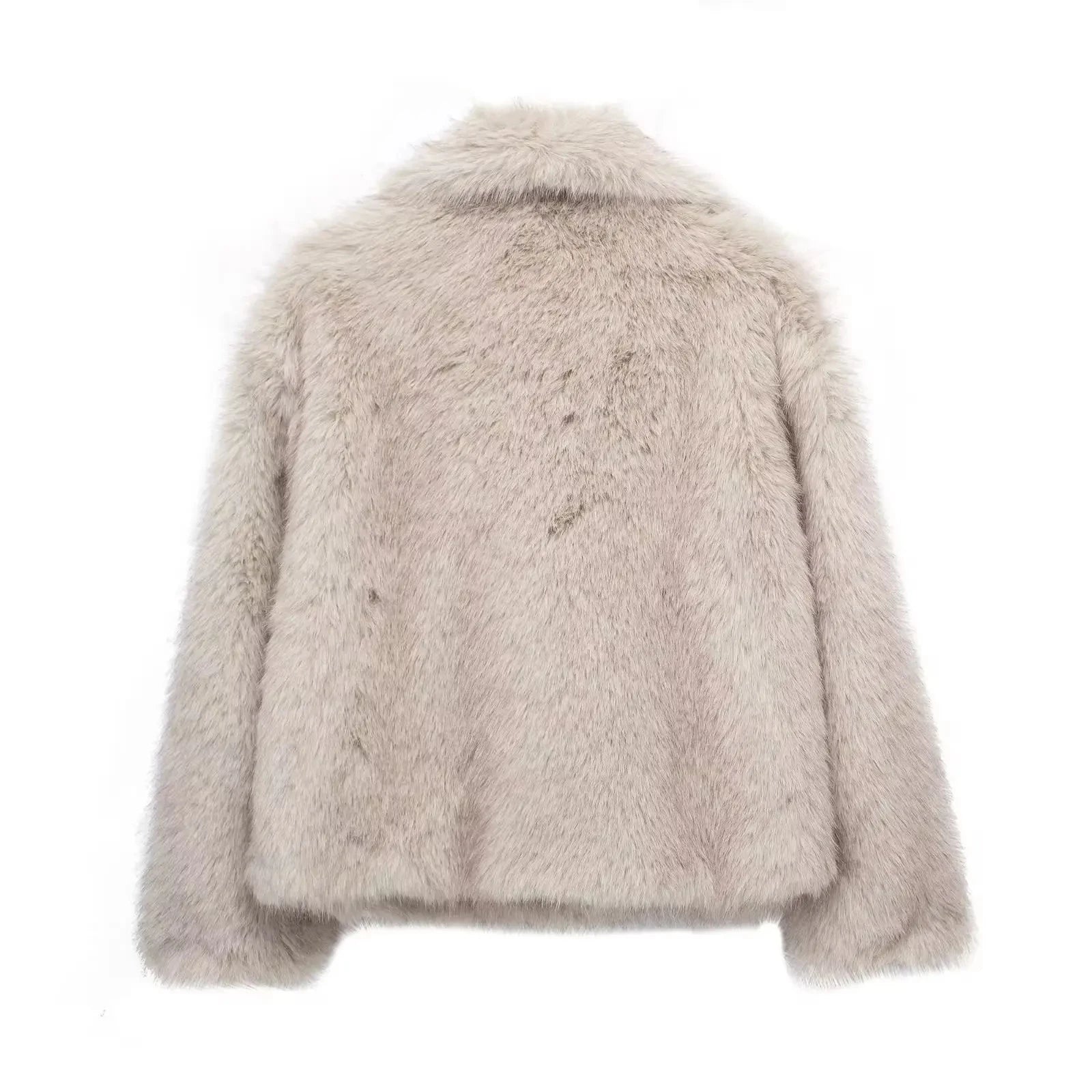 HH Women Cropped Faux Fur Jacket – Chic Thick Coat with Lapel Collar & Snap Button