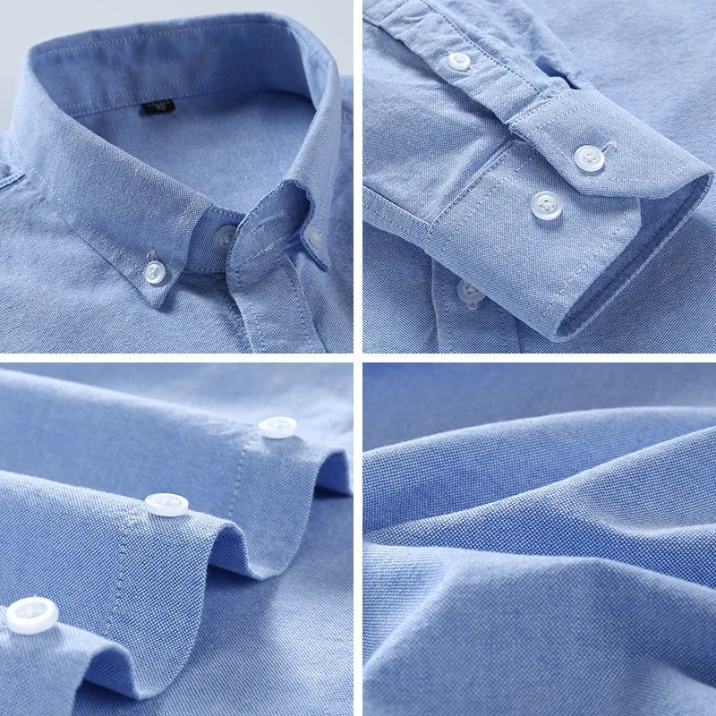 Men's 100% Cotton Oxford Shirt – Long Sleeve Solid Casual Business Dress Shirt