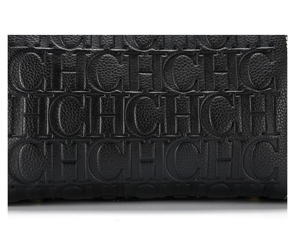 Women's Shoulder Bag Black Cow Leather Letter Embossed Zipper Tote Bag 26*14.5*18cm