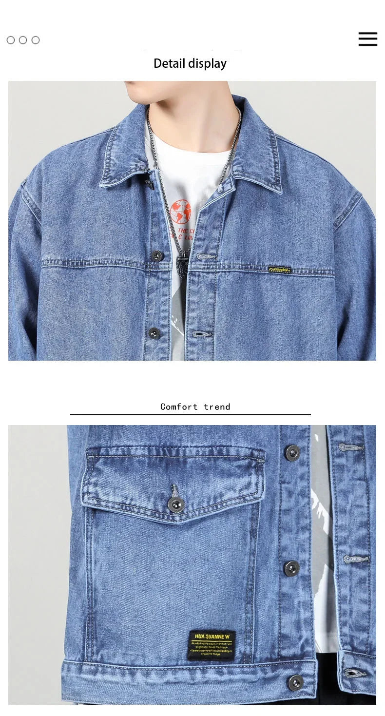 Men’s Casual Loose-Fit Denim Jacket – Spring/Autumn American Style