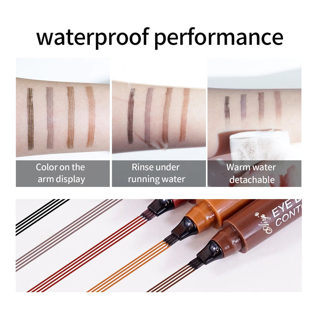 Four-pronged, long-lasting, water-resistant eyebrow pencil