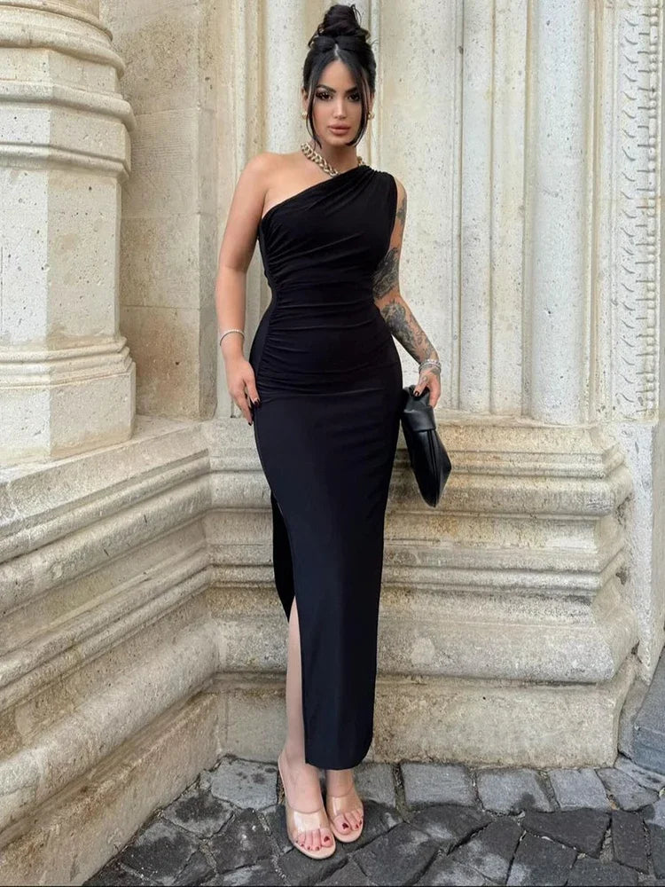 Women’s Black Summer Maxi Dress – Sleeveless, Backless & Split Design for Casual or Party Wear