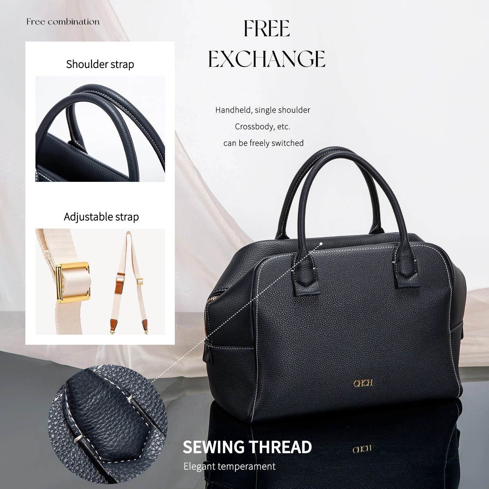 Women's Crossbody Bag Autumn Large Capacity Pillow Bag Hidden Blue Zipper Wide Shoulder Strap Travel Bag