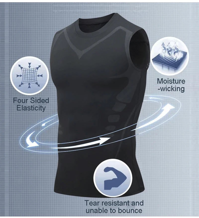 Men’s Sci-Fi Print Black Sports Vest – Quick-Dry, Elastic Round Neck