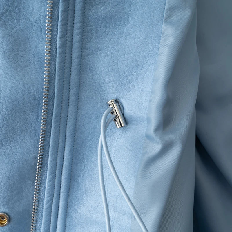 Women’s PU Leather Jacket with Adjustable Waist