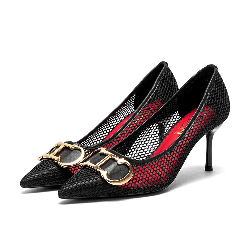 Women's High Heels New Hollow Business Women's Shoes 7cm Red Evening Shoes