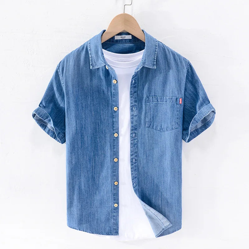 Men’s Summer Denim Shirt – Thin, Casual Half Sleeve Jacket for Camping & Everyday Wear