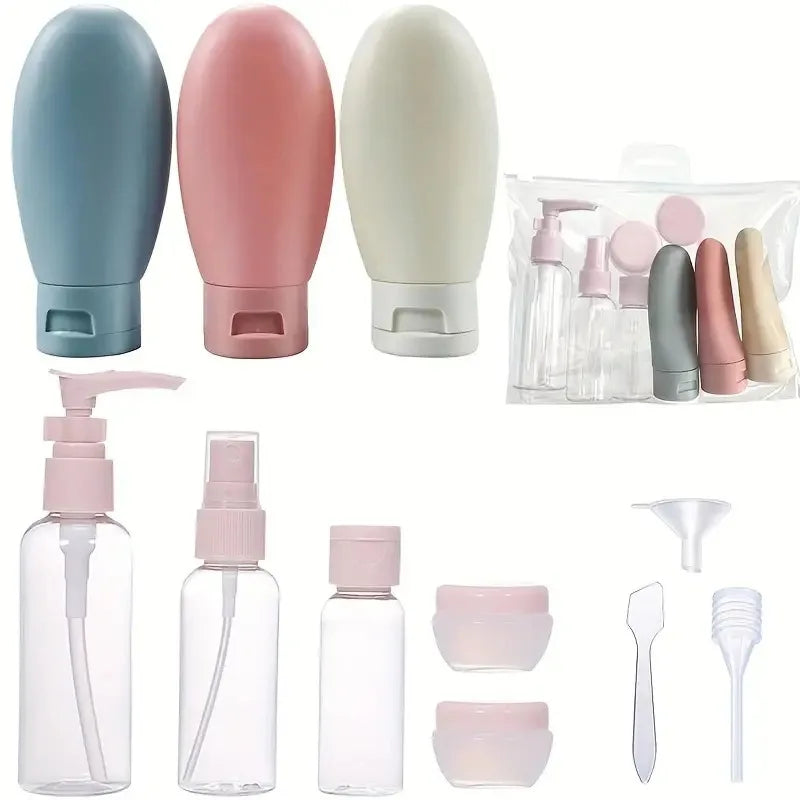 11pcs Travel Liquid Container Portable Tool Perfume Bottle Set Refillable Spray Lotion Shampoo Shower Tube Bottling