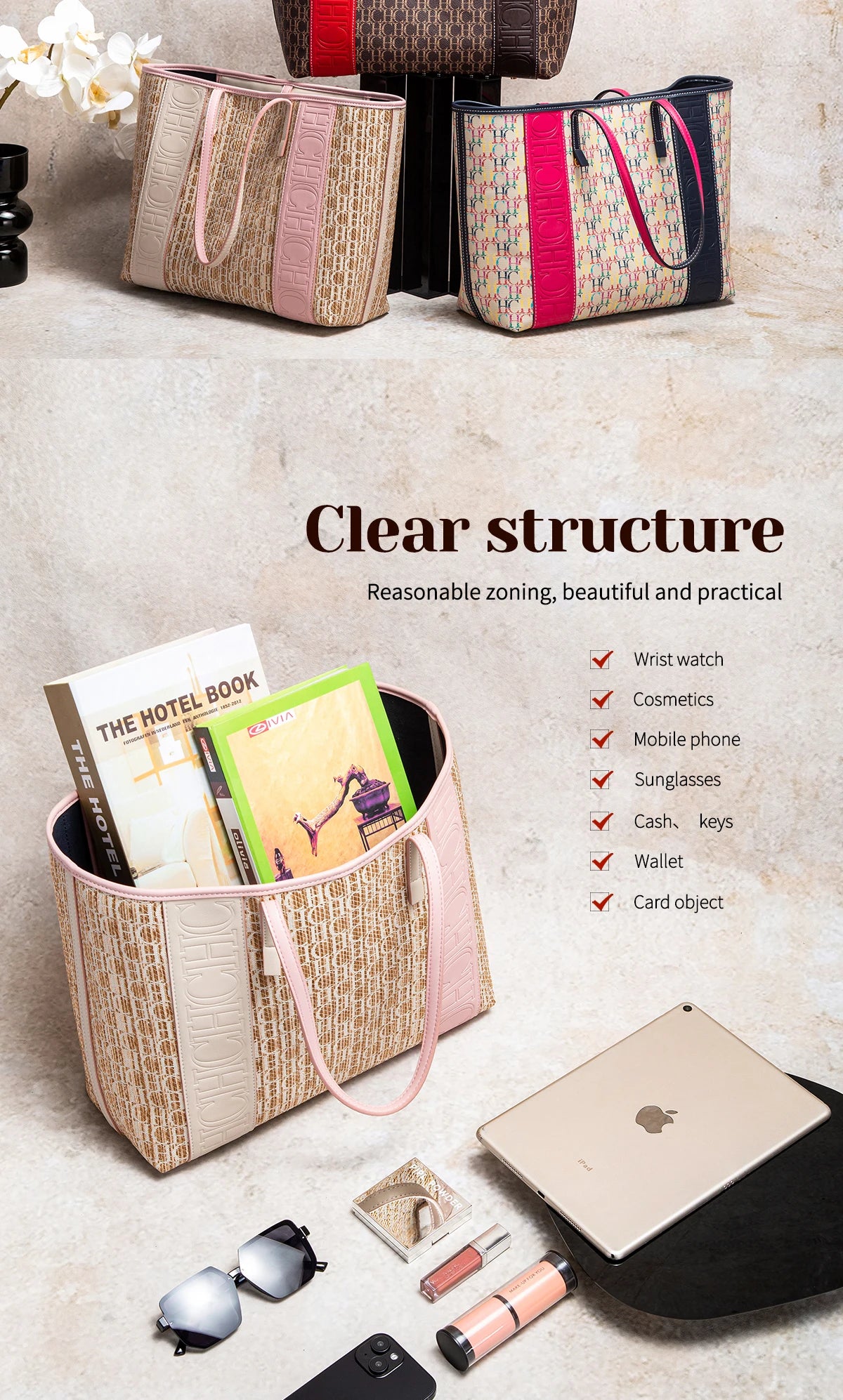 Women's Tote Bag New PVC Large Capacity Splicing Design Women's Bag Commuter Coffee Color Handbag