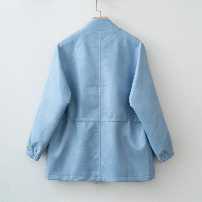 Women’s PU Leather Jacket with Adjustable Waist