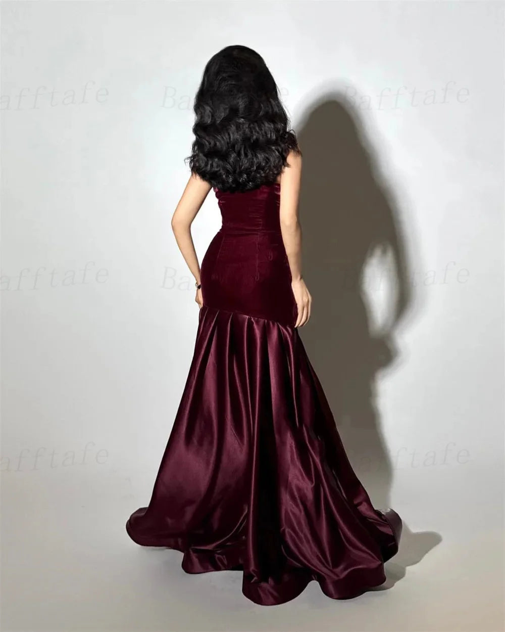 Bafftafe Purple Velvet Satin Formal Evening Dresses Customized Mermaid Arabia Fishtail Prom