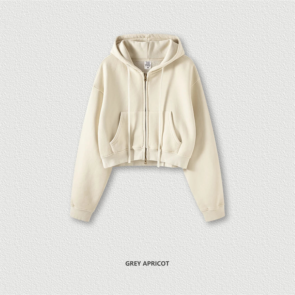 Women’s Fleece Zip Hoodie – HY0448 355gsm, thick, cropped, hooded, loose fit