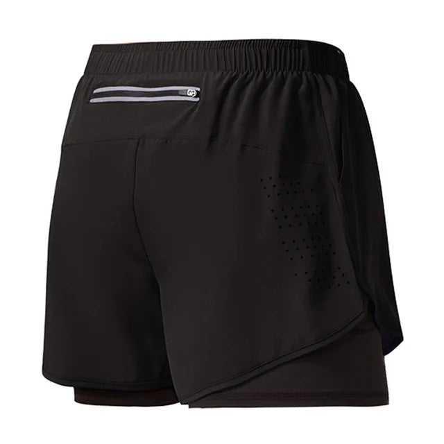 Men’s Quick-Dry Running Shorts – Black Double-Layer Sport & Training Pants