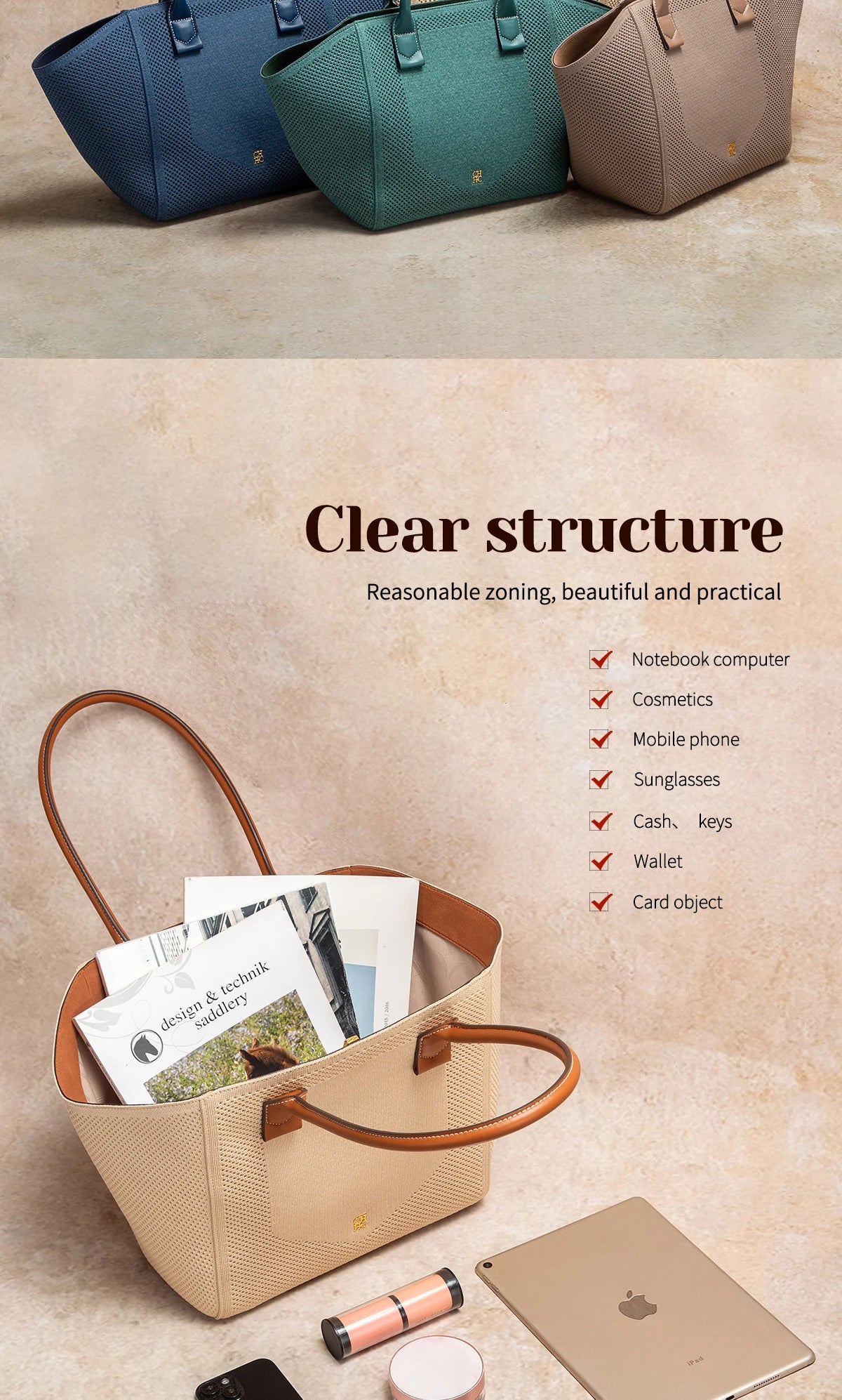 Women's Tote Bag Summer New Fabric Hollow Design Large Capacity