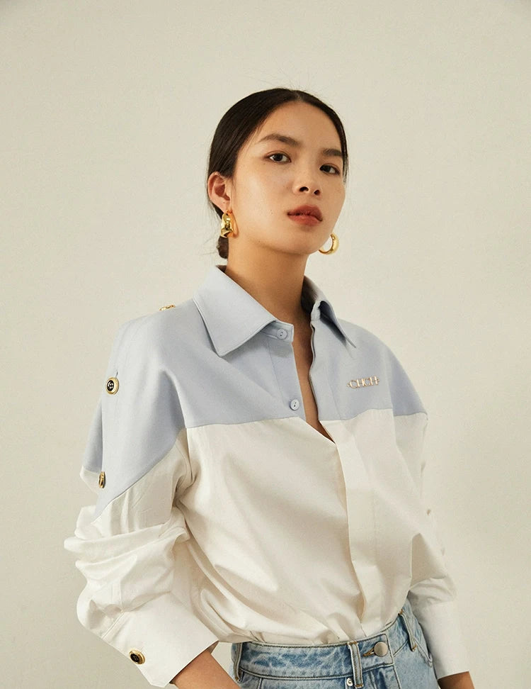 Women's Shirt High Quality Splicing Color Contrasting Long Sleeve Business Shirt Commuter Women's Wear
