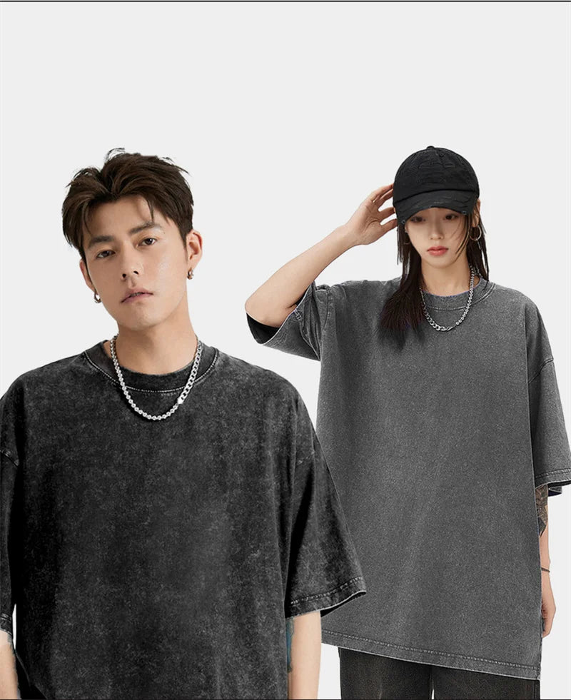 230G Cotton Men’s Large Vintage T-Shirts – Washed, Casual Short Sleeve Summer Tees