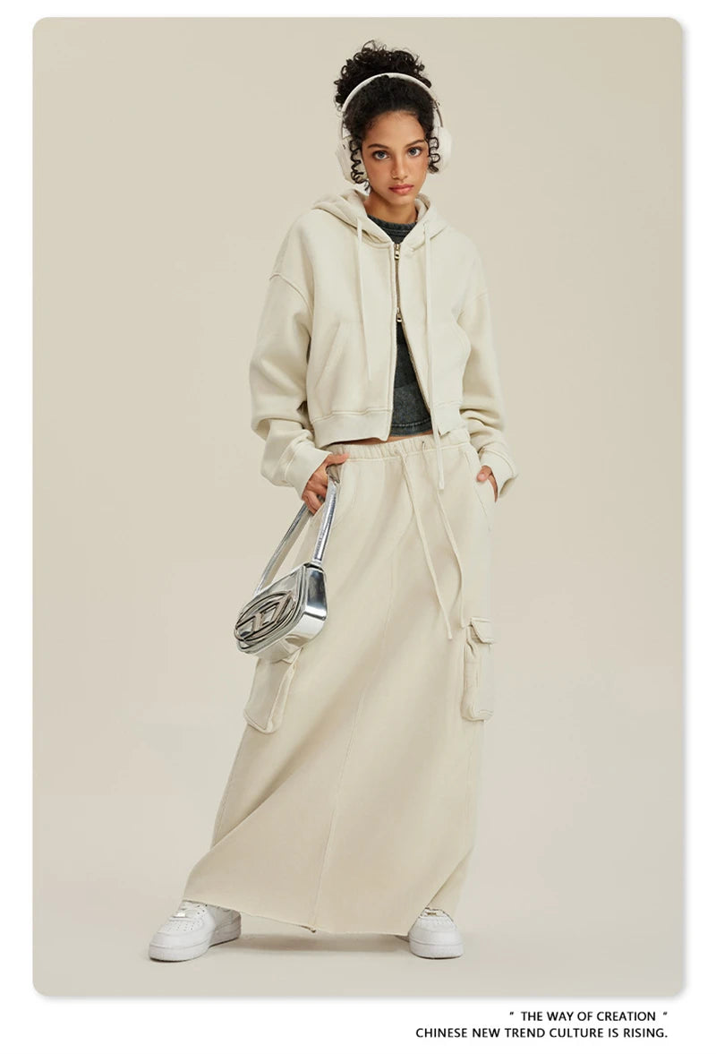 Women’s Fleece Zip Hoodie – HY0448 355gsm, thick, cropped, hooded, loose fit